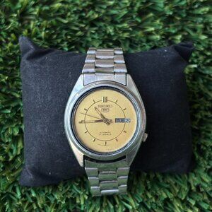 Seiko 5 Gold Dial 21 Jewels - Japan Made Automatic Vintage Watch -100% Original
